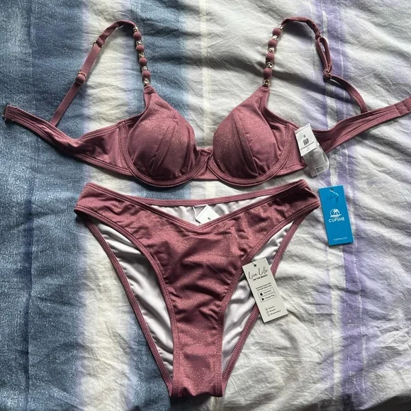 Cupshe Purple Beaded-strap Underwire Bikini Set - Picture 4 of 6